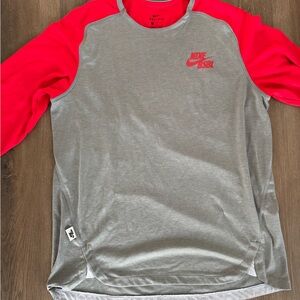 Nike Gray and Red Long Sleeve Tee